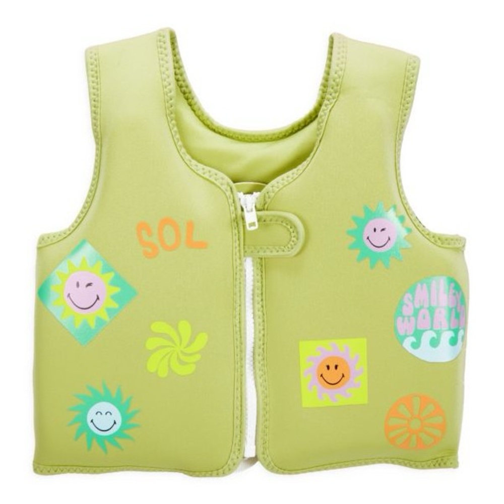 Sunnylife Kids Swim Vest - Green with Colorful Prints